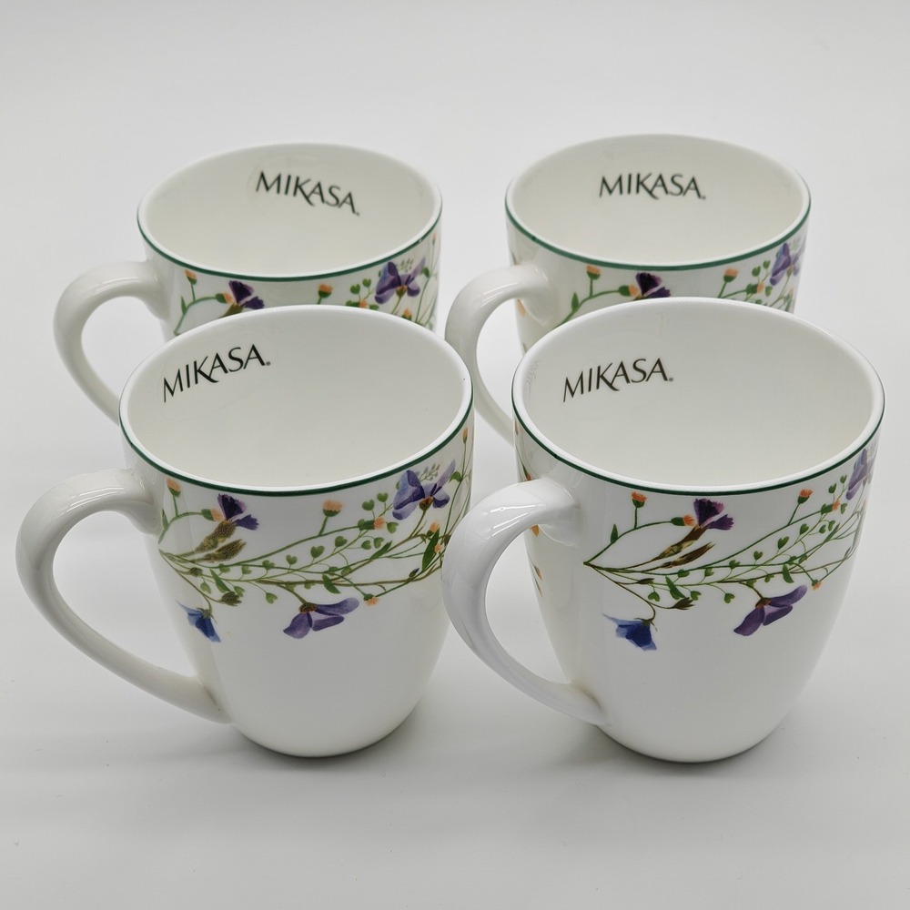 Mikasa Quinn Bone China 12 Oz. Coffee Mugs Floral Set of Four New - Picture 10 of 11